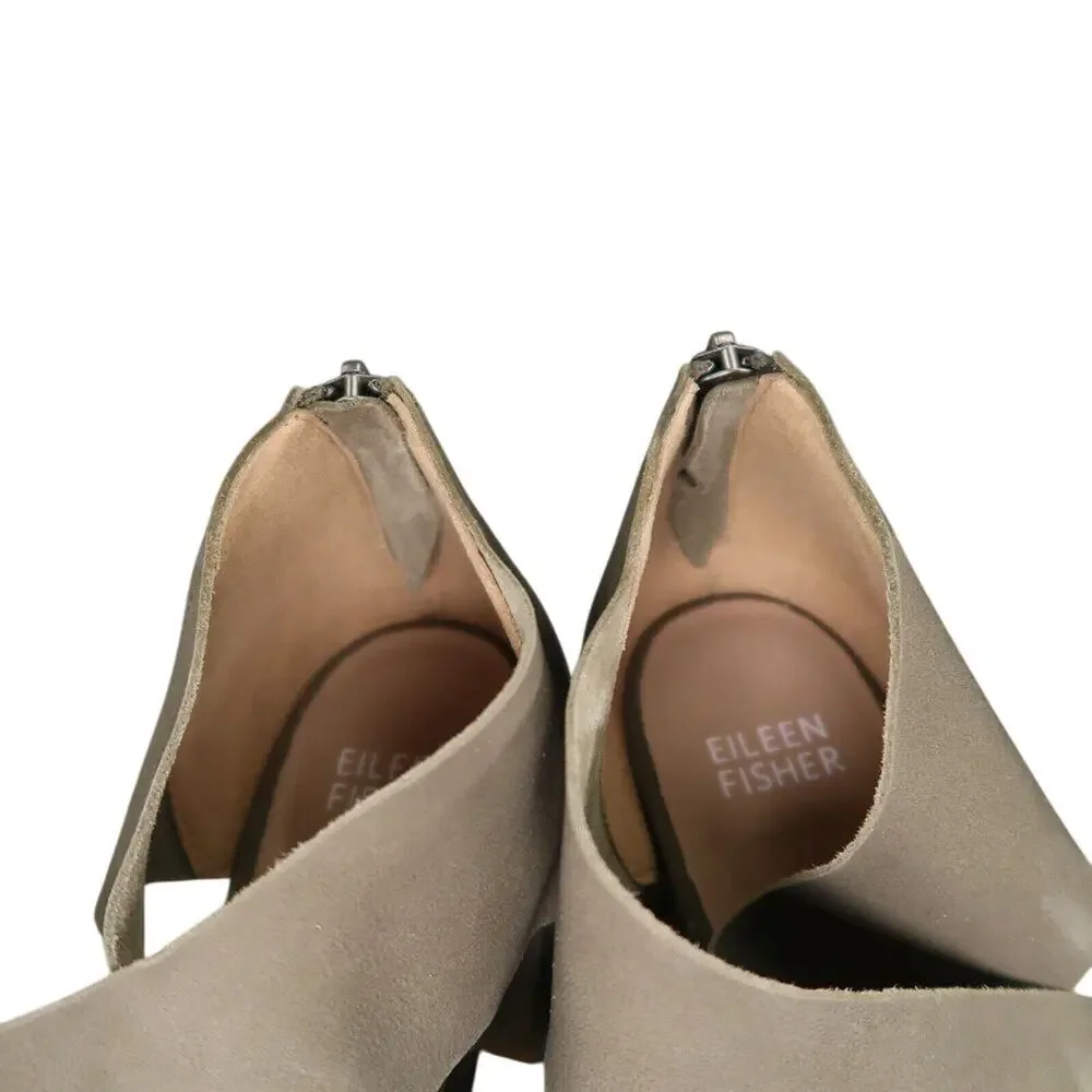 Eileen Fisher Shoes Womens 7.5 Sandal Block Heel Fashion Marla Leather Olive Zip